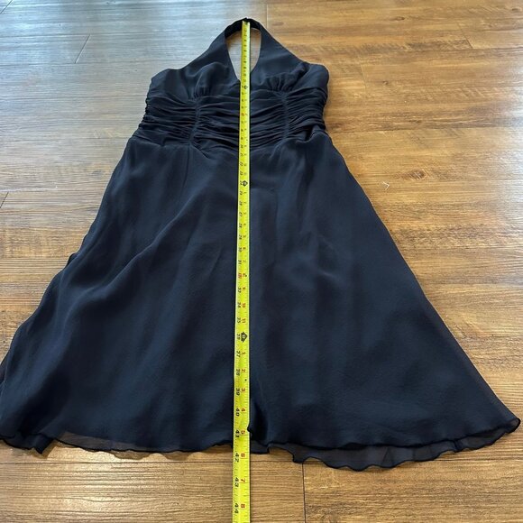 Vintage 90s Y2K Womens Silk Black Babydoll Midi Dress Size 8 Ruched Whimsigoth - Picture 5 of 9